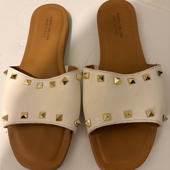 Sophia Milano Shoes - Sophia Milano White Sandals with Gold Studs